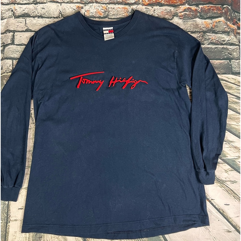 Vtg 90s Tommy Hilfiger Raised Letter Classic‎ Long Sleeve XL